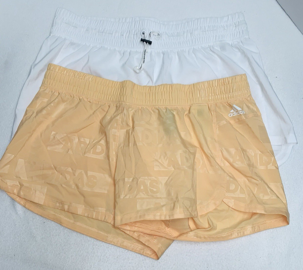 Lot of 2 Adidas Aeroready Shorts Womens Size Medium Orange and White Running GUC